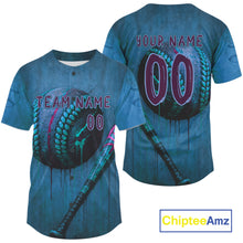 Load image into Gallery viewer, Custom Blue Grunge Baseball Ball Jersey For Men Youth Baseball Jerseys, Baseball Gifts NYN0923