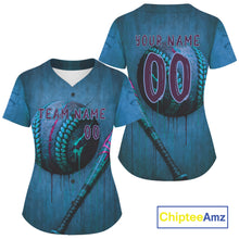 Load image into Gallery viewer, Custom Blue Grunge Baseball Ball Jersey For Women Youth Baseball Jerseys, Baseball Gifts NYN0923