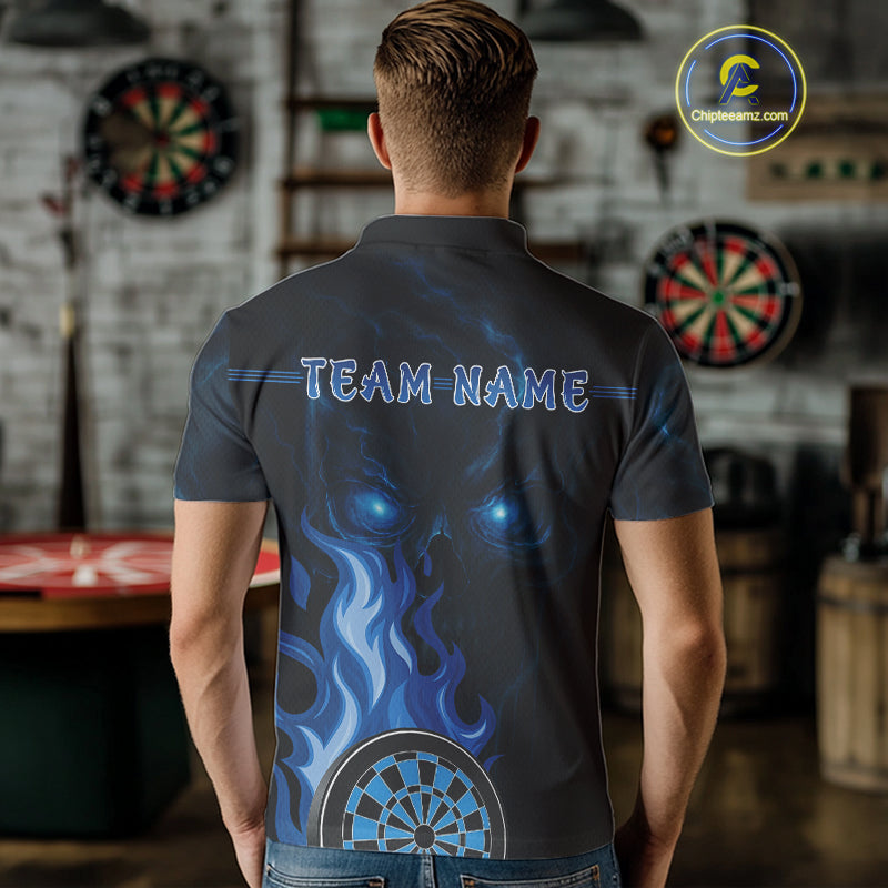 Custom Black And Blue Flames Skull Dartboard Polo Dart Shirt For Men Outfit Dart Team Jerseys NYN0925