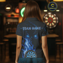 Load image into Gallery viewer, Custom Black And Blue Flames Skull Dartboard Polo Dart Shirt For Women Outfit Dart Team Jerseys NYN0925