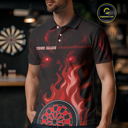 Custom Black And Red Flames Skull Dartboard Polo Dart Shirt For Men Outfit Dart Team Jerseys NYN0926