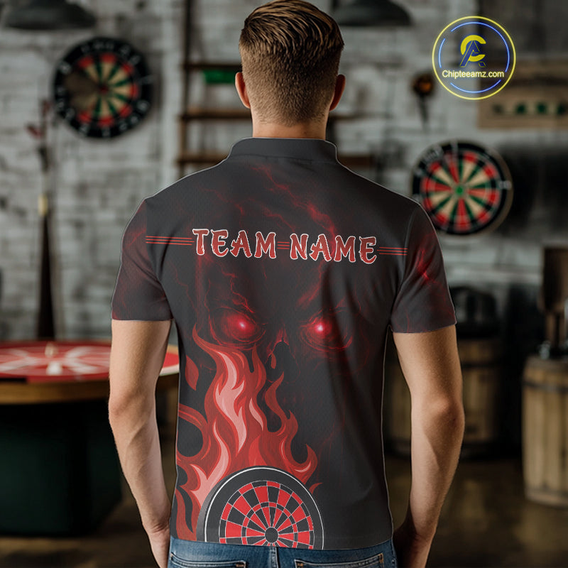 Custom Black And Red Flames Skull Dartboard Polo Dart Shirt For Men Outfit Dart Team Jerseys NYN0926