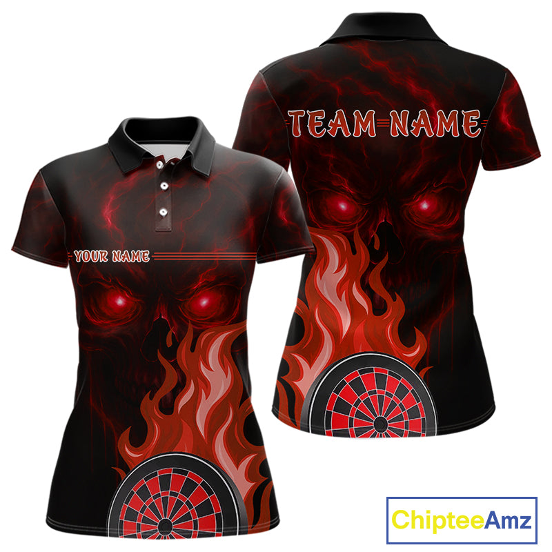 Custom Black And Red Flames Skull Dartboard Polo Dart Shirt For Women Outfit Dart Team Jerseys NYN0926