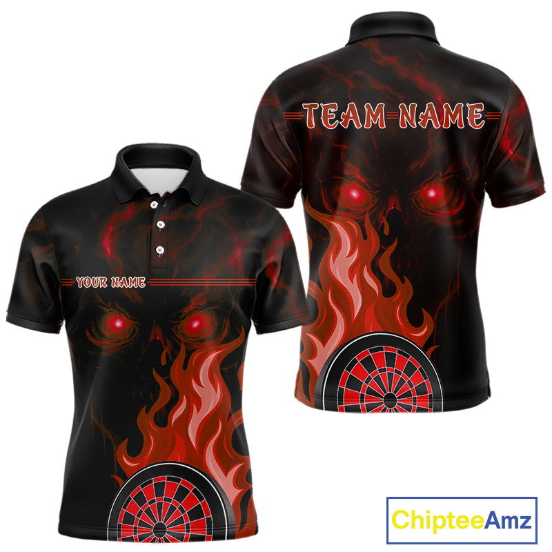 Custom Black And Red Flames Skull Dartboard Polo Dart Shirt For Men Outfit Dart Team Jerseys NYN0926