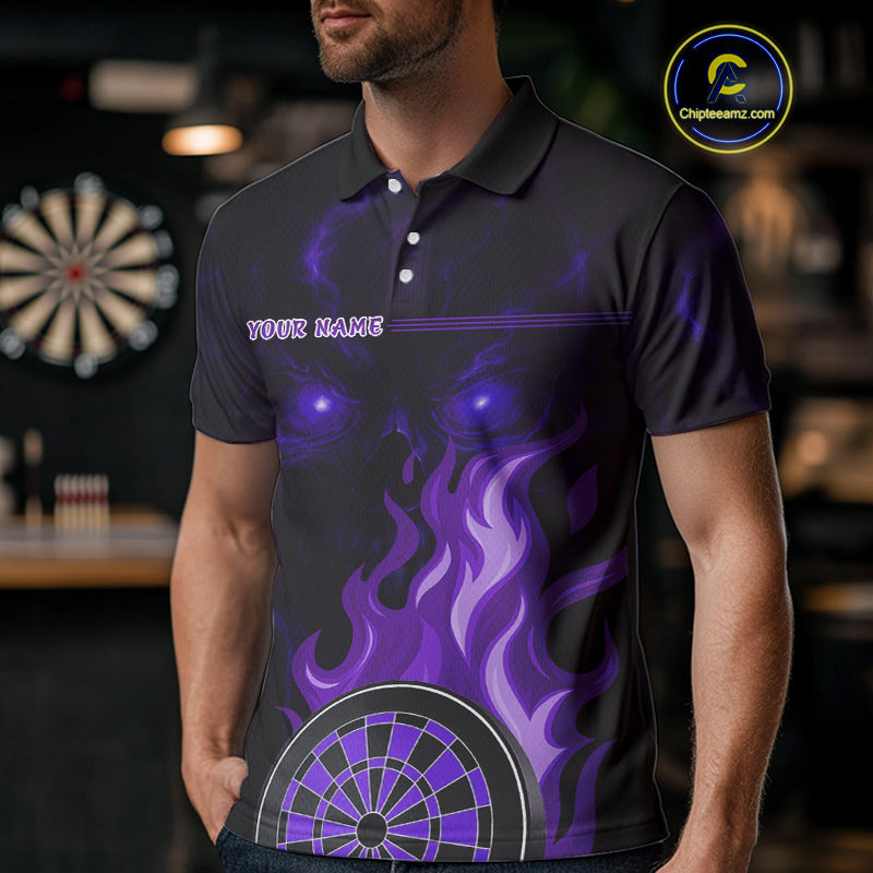 Custom Black And Purple Flames Skull Dartboard Polo Dart Shirt For Men Outfit Dart Team Jerseys NYN0927