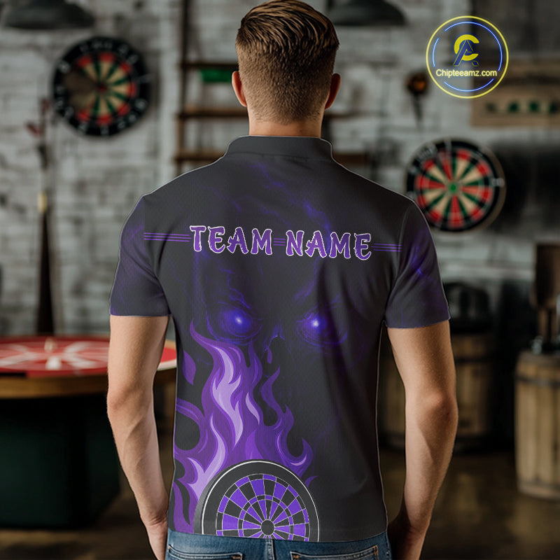 Custom Black And Purple Flames Skull Dartboard Polo Dart Shirt For Men Outfit Dart Team Jerseys NYN0927
