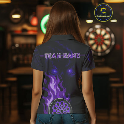 Custom Black And Purple Flames Skull Dartboard Polo Dart Shirt For Women Outfit Dart Team Jerseys NYN0927