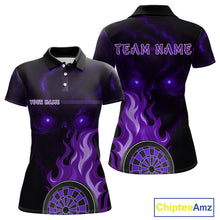 Load image into Gallery viewer, Custom Black And Purple Flames Skull Dartboard Polo Dart Shirt For Women Outfit Dart Team Jerseys NYN0927