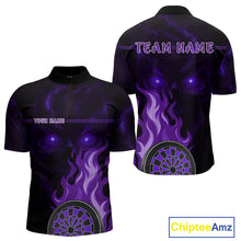 Load image into Gallery viewer, Custom Black And Purple Flames Skull Dartboard 1/4-Zip Dart Shirt For Men Outfit Dart Team Jerseys NYN0927
