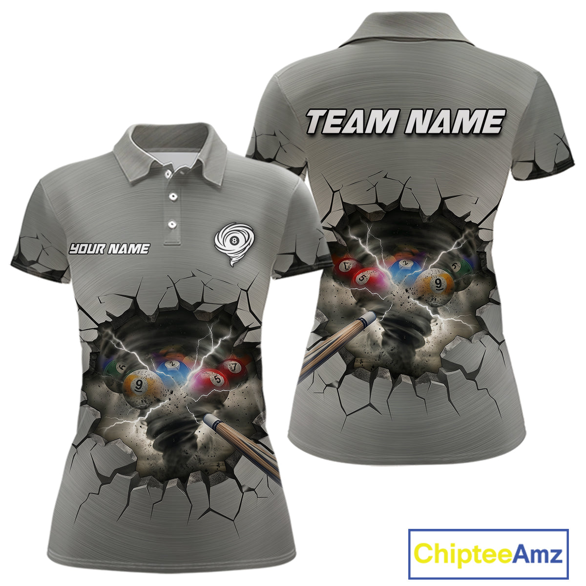 Funny Tornado Grey Billiard Ball Shirt For Women Personalized Thunder 8 Ball Pool Team Jersey NYN2985