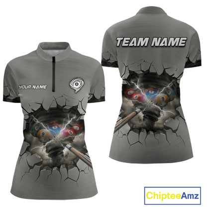 Funny Tornado Grey Billiard Ball Shirt For Women Personalized Thunder 8 Ball Pool Team Jersey NYN2985