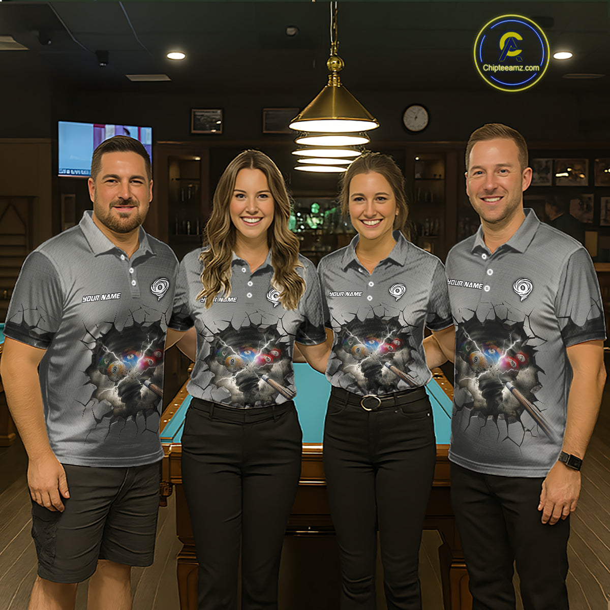 Funny Tornado Grey Billiard Ball Shirt For Men Personalized Thunder 8 Ball Pool Team Jersey NYN2985