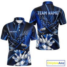 Load image into Gallery viewer, Blue Galaxy Eagle Bowling Shirt For Men Custom Polo Quarter-Zip Bowling Team Jersey NYN3680