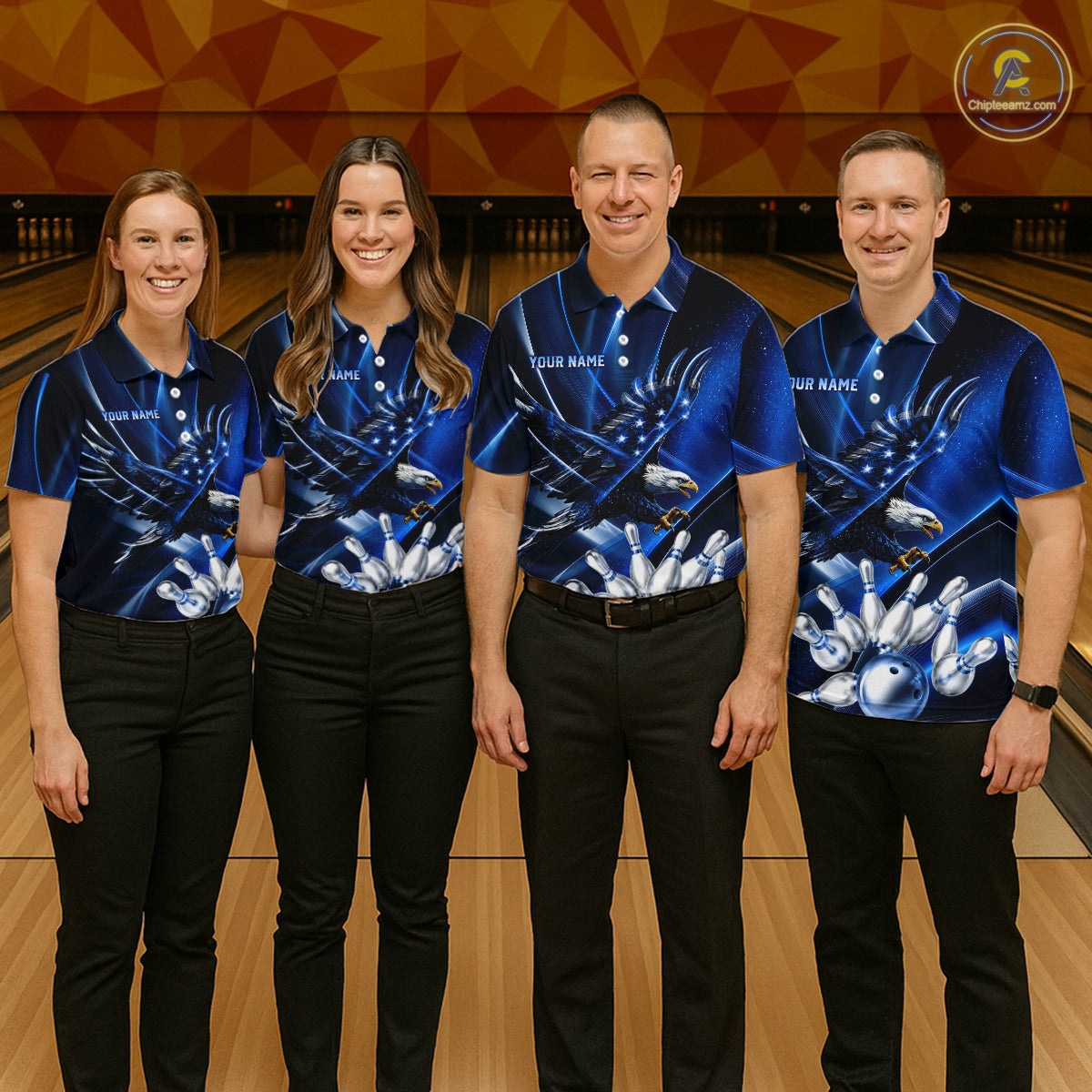 Blue Galaxy Eagle Bowling Shirt For Women Custom Polo Quarter-Zip Bowling Team Jersey NYN3680
