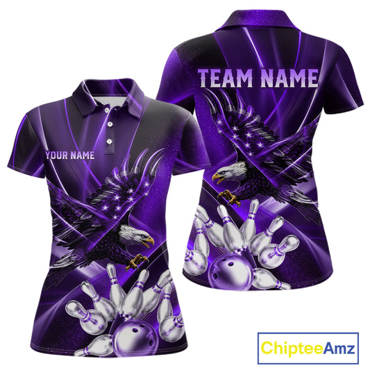 Purple Galaxy Eagle Bowling Shirt For Women Custom Polo Quarter-Zip Bowling Team Jersey NYN3681