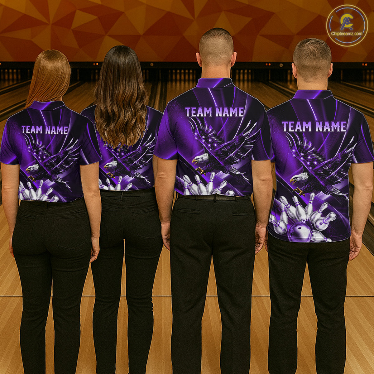 Purple Galaxy Eagle Bowling Shirt For Women Custom Polo Quarter-Zip Bowling Team Jersey NYN3681