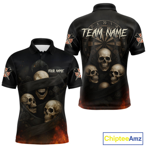 Custom Flames Grunge Roses Black Skull Dart Men Polo Shirt Outfits Dart Jerseys NYN1559
