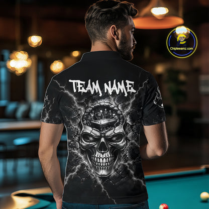 Custom Cracked Skull 8 Ball Billiard Shirt For Men Grey Thunder Skeleton Billiards 1/4-Zip Polo Jersey NYN4739