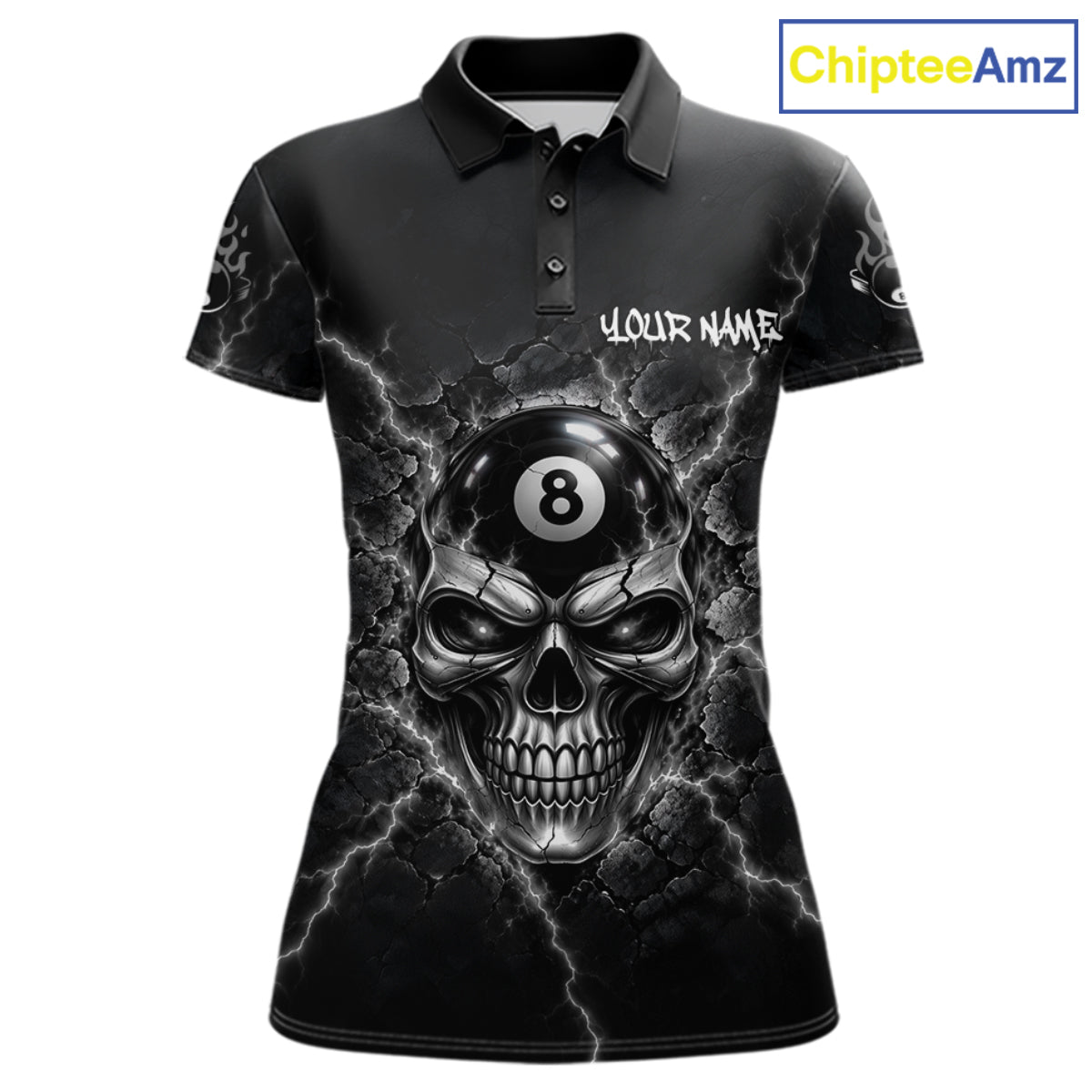Custom Cracked Skull 8 Ball Billiard Shirt For Women Grey Thunder Skeleton Billiards 1/4-Zip Polo Jersey NYN4739