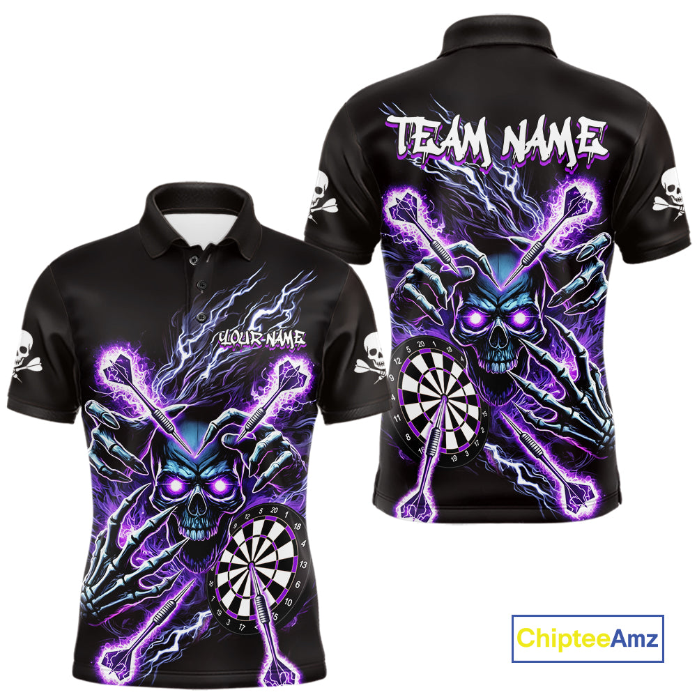 Personalized Purple Skeleton Thunder Lightning Men Dart Polo Shirt Skull Dart Jerseys NYN2119