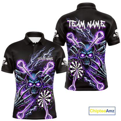 Personalized Purple Skeleton Thunder Lightning Men Dart Polo Shirt Skull Dart Jerseys NYN2119