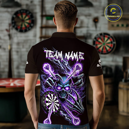 Personalized Purple Skeleton Thunder Lightning Men Dart Polo Shirt Skull Dart Jerseys NYN2119