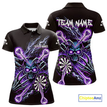 Load image into Gallery viewer, Personalized Purple Skeleton Thunder Lightning Women Dart Polo Shirt Skull Dart Jerseys NYN2119