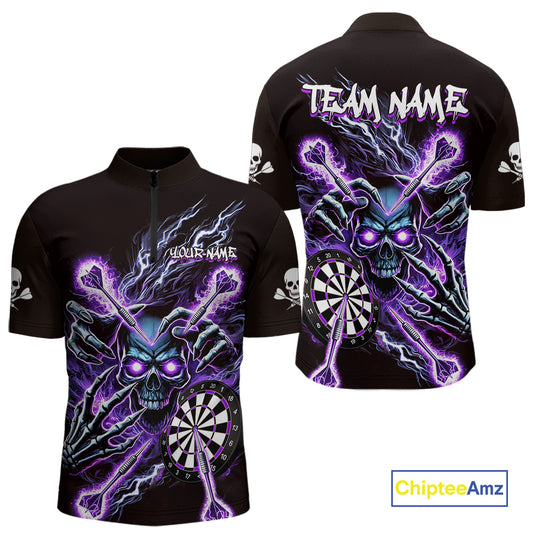 Personalized Purple Skeleton Thunder Lightning Men Dart Quarter- Zip Shirt Skull Dart Jerseys NYN2119