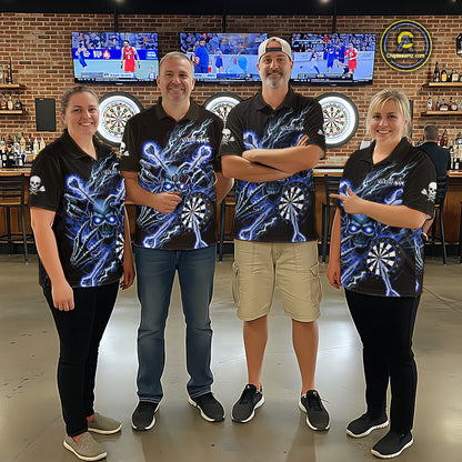 Personalized Blue Skeleton Thunder Lightning Women Dart Polo Shirts Skull Dart Jerseys NYN2120