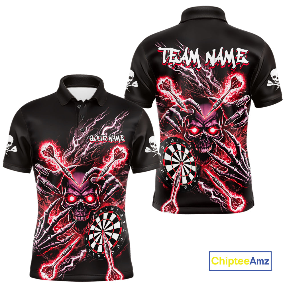 Personalized Red Skeleton Thunder Lightning Men Dart Polo Shirts Skull Dart Jerseys NYN2121