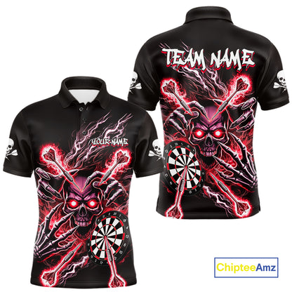 Personalized Red Skeleton Thunder Lightning Men Dart Polo Shirts Skull Dart Jerseys NYN2121