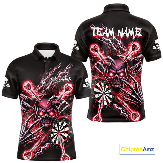 Personalized Red Skeleton Thunder Lightning Men Dart Polo Shirts Skull Dart Jerseys NYN2121