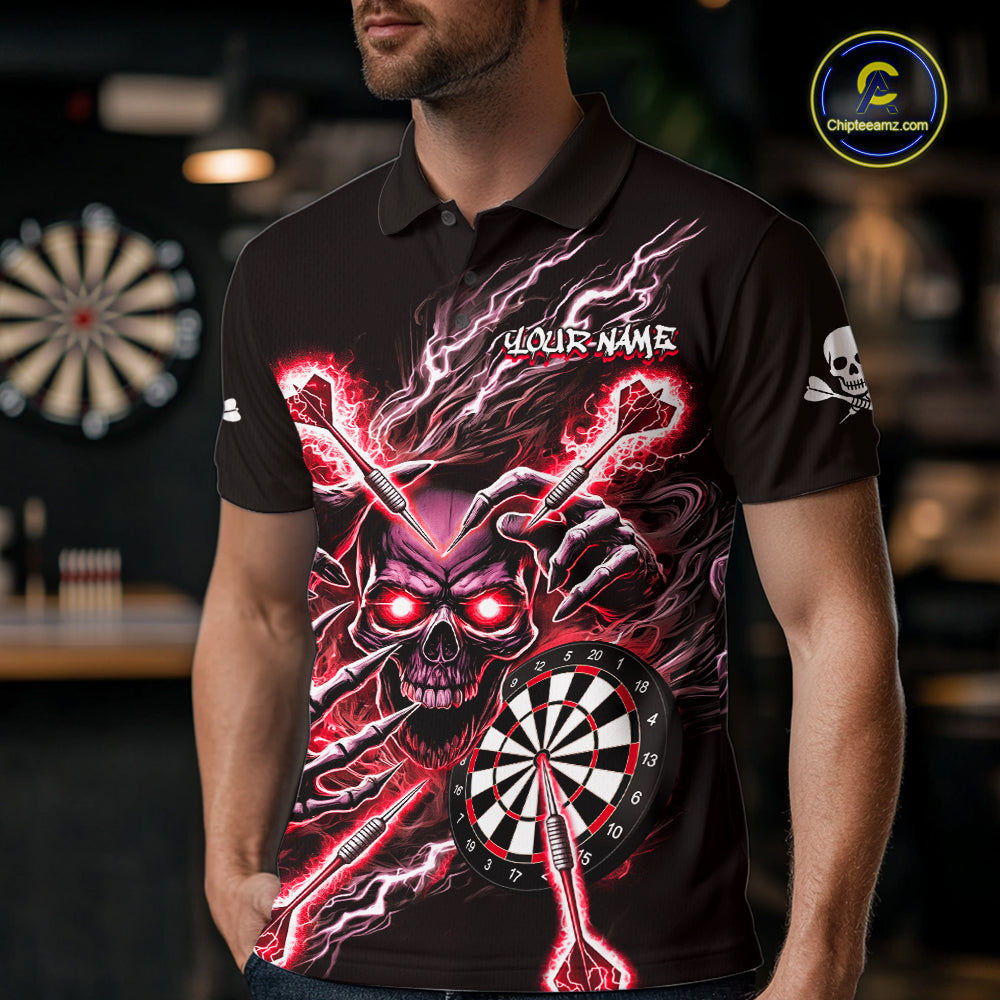 Personalized Red Skeleton Thunder Lightning Men Dart Polo Shirts Skull Dart Jerseys NYN2121