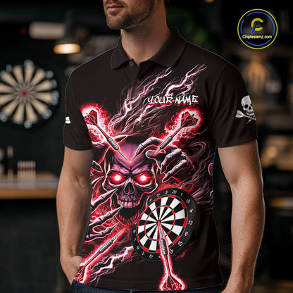 Personalized Red Skeleton Thunder Lightning Men Dart Polo Shirts Skull Dart Jerseys NYN2121