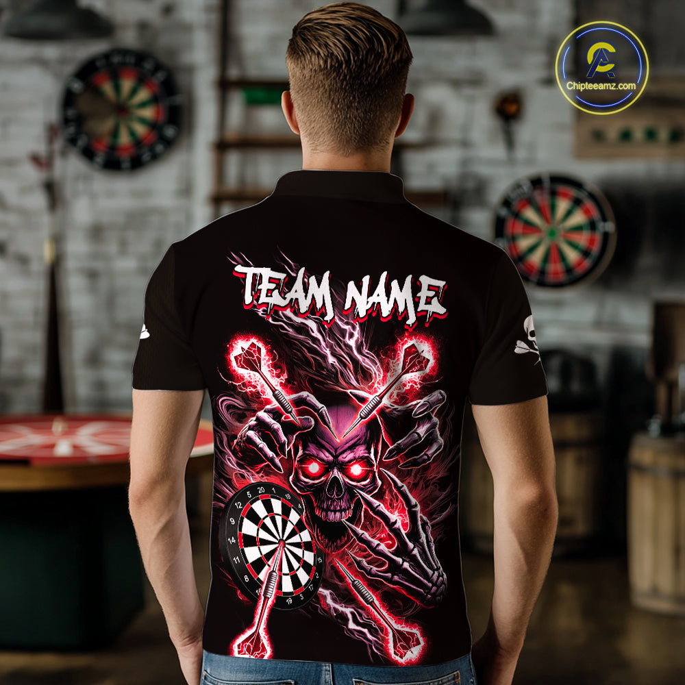 Personalized Red Skeleton Thunder Lightning Men Dart Polo Shirts Skull Dart Jerseys NYN2121