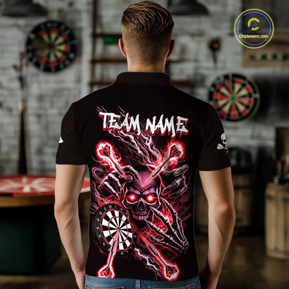 Personalized Red Skeleton Thunder Lightning Men Dart Polo Shirts Skull Dart Jerseys NYN2121