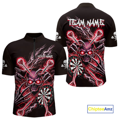 Personalized Red Skeleton Thunder Lightning Men Dart Quarter- Zip Shirts Skull Dart Jerseys NYN2121