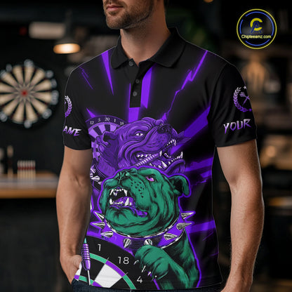 Custom Purple Neon Fierce Bulldog Thunder Women Darts Polo Shirt Funny Dart League Jerseys NYN2126