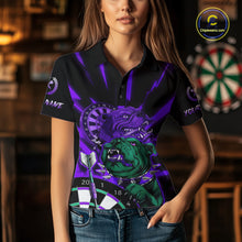Load image into Gallery viewer, Custom Purple Neon Fierce Bulldog Thunder Women Darts Polo Shirt Funny Dart League Jerseys NYN2126