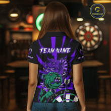 Load image into Gallery viewer, Custom Purple Neon Fierce Bulldog Thunder Women Darts Polo Shirt Funny Dart League Jerseys NYN2126