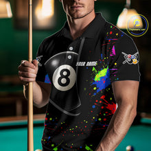 Load image into Gallery viewer, Colorful Splatter 8 Ball Pool Men Billiard Polo &amp; 1/4-Zip Shirt Custom Billiards Balls Attire NYN2392