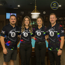 Load image into Gallery viewer, Colorful Splatter 8 Ball Pool Men Billiard Polo &amp; 1/4-Zip Shirt Custom Billiards Balls Attire NYN2392
