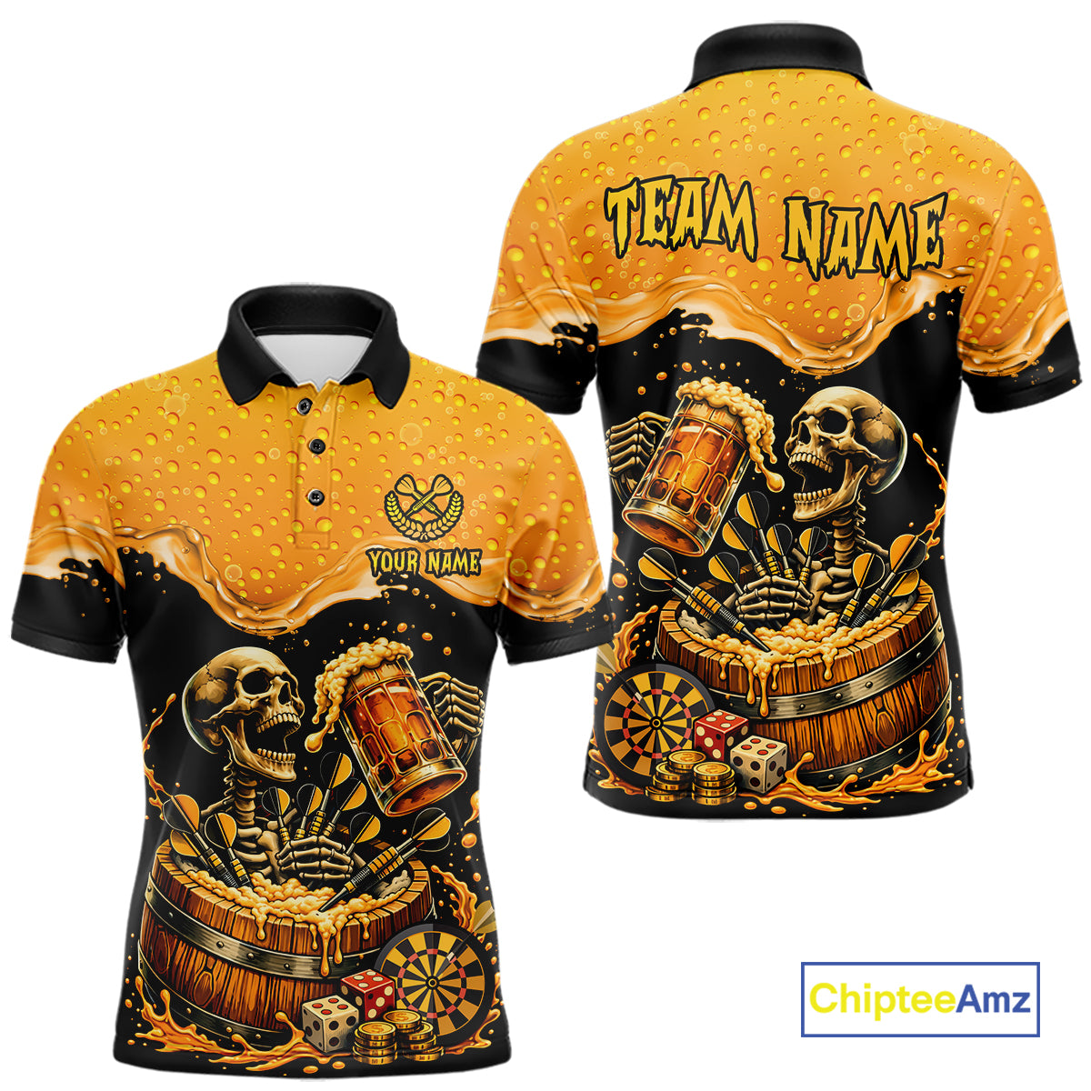 Custom Funny Skeleton Play Dart And Beer Dartboard Men Polo Shirt Personalized Dart Team Jerseys NYN2773