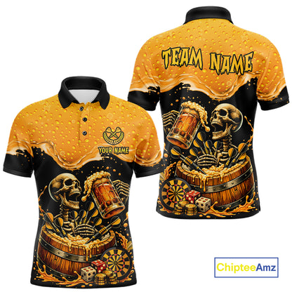 Custom Funny Skeleton Play Dart And Beer Dartboard Men Polo Shirt Personalized Dart Team Jerseys NYN2773