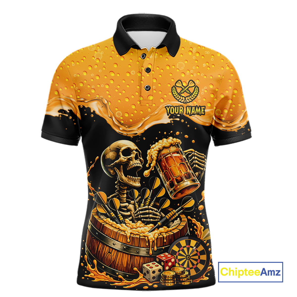 Custom Funny Skeleton Play Dart And Beer Dartboard Men Polo Shirt Personalized Dart Team Jerseys NYN2773