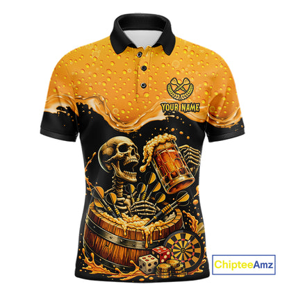 Custom Funny Skeleton Play Dart And Beer Dartboard Men Polo Shirt Personalized Dart Team Jerseys NYN2773