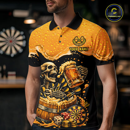 Custom Funny Skeleton Play Dart And Beer Dartboard Men Polo Shirt Personalized Dart Team Jerseys NYN2773