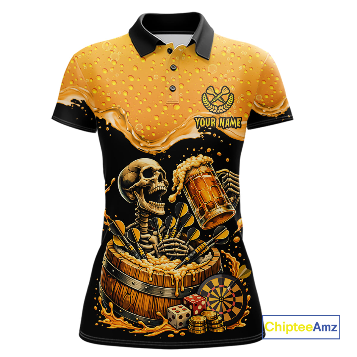 Custom Funny Skeleton Play Dart And Beer Dartboard Women Polo Shirt Personalized Dart Team Jerseys NYN2773