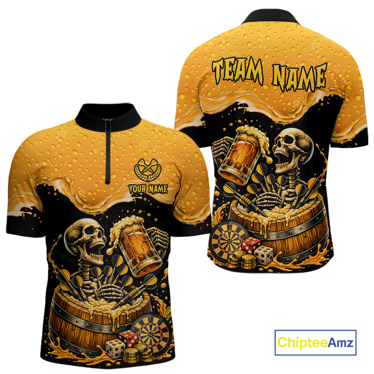 Custom Funny Skeleton Play Dart And Beer Dartboard Men Polo Shirt Personalized Dart Team Jerseys NYN2773