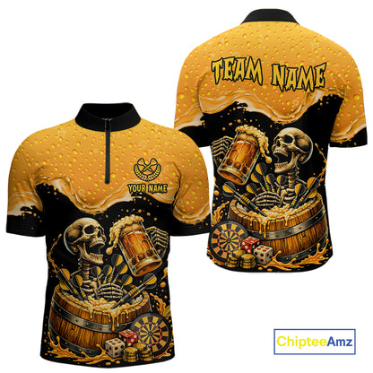 Custom Funny Skeleton Play Dart And Beer Dartboard Men Polo Shirt Personalized Dart Team Jerseys NYN2773